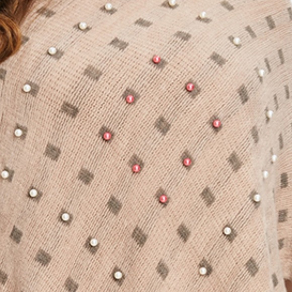 ☀ Tan Plus Size Beaded Tassel Hem Poncho Top ☀ - Picture 5 of 8